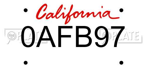 0AFB97 California License Plate