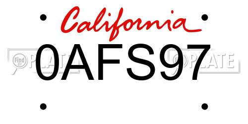 0AFS97 California License Plate