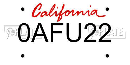 0AFU22 California License Plate