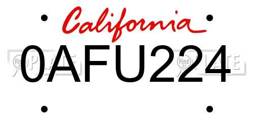 0AFU224 California License Plate