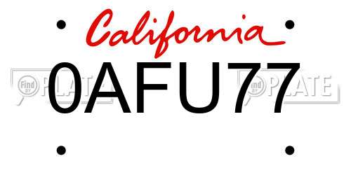 0AFU77 California License Plate