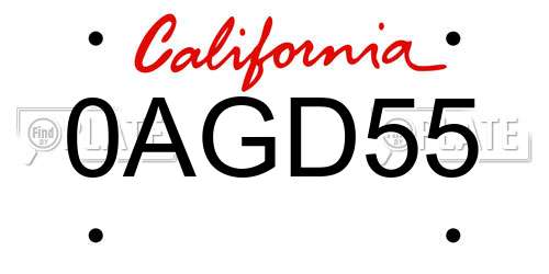 0AGD55 California License Plate