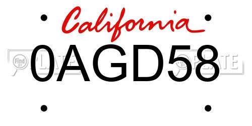 0AGD58 California License Plate