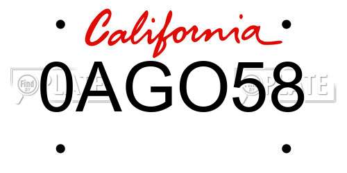 0AGO58 California License Plate