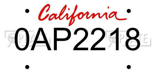 0AP2218 California License Plate