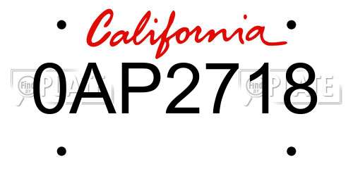 0AP2718 California License Plate