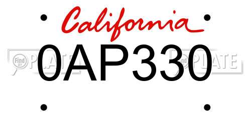 0AP330 California License Plate