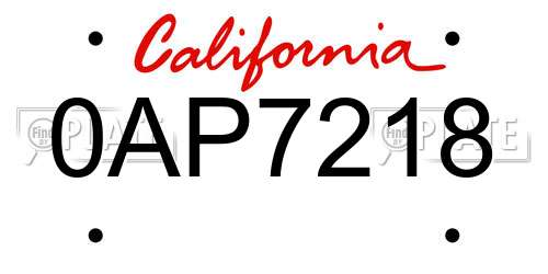 0AP7218 California License Plate