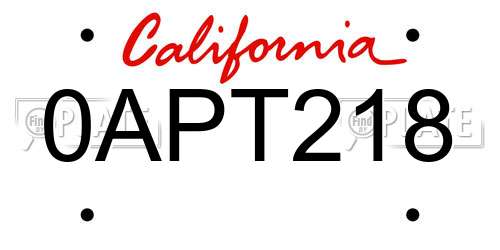 0APT218 California License Plate