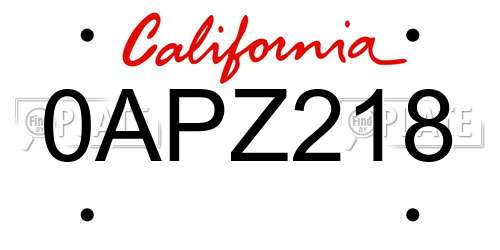 0APZ218 California License Plate