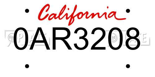 0AR3208 California License Plate