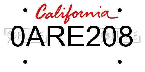0ARE208 California License Plate