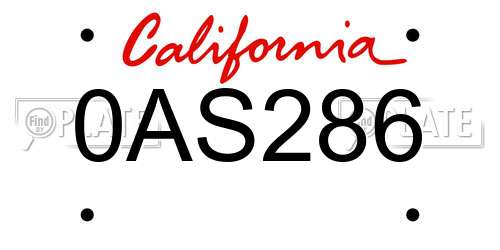 0AS286 California License Plate