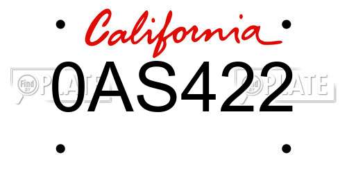 0AS422 California License Plate