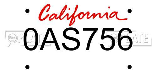 0AS756 California License Plate
