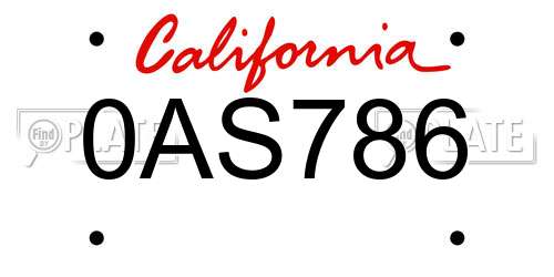 0AS786 California License Plate
