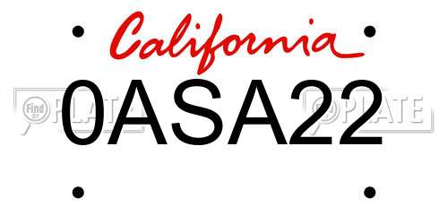 0ASA22 California License Plate