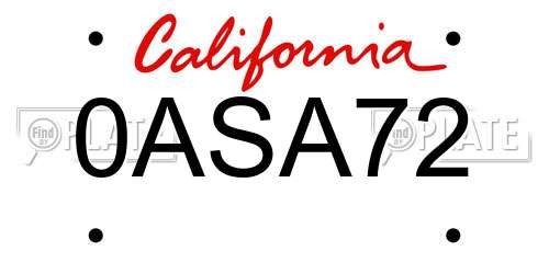 0ASA72 California License Plate