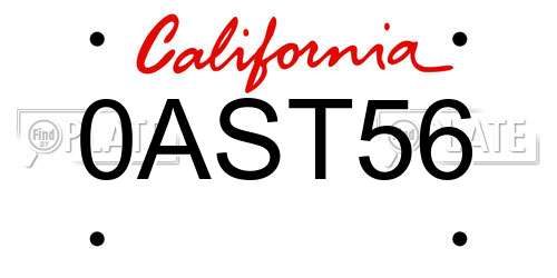 0AST56 California License Plate