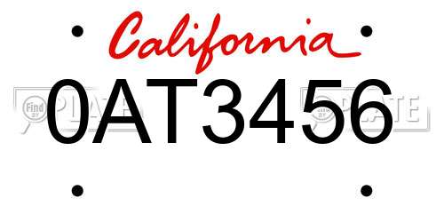 0AT3456 California License Plate