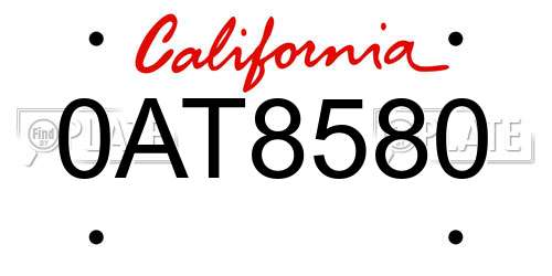 0AT8580 California License Plate