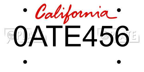 0ATE456 California License Plate