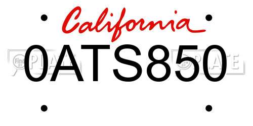 0ATS850 California License Plate
