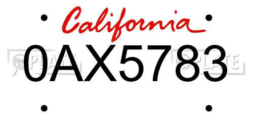 0AX5783 California License Plate