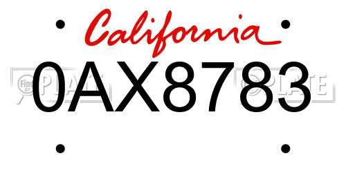 0AX8783 California License Plate