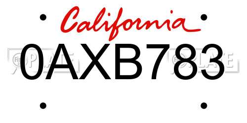 0AXB783 California License Plate