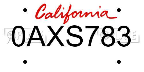 0AXS783 California License Plate