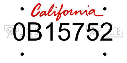 0B15752 California License Plate