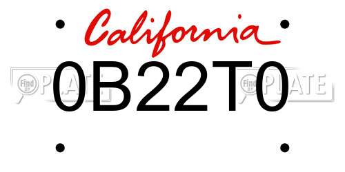 0B22T0 California License Plate