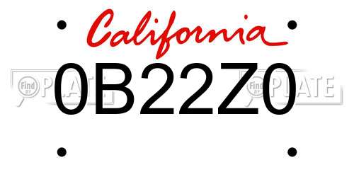 0B22Z0 California License Plate