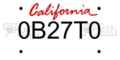 0B27T0 California License Plate