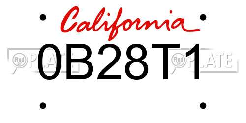 0B28T1 California License Plate