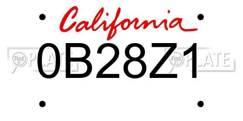 0B28Z1 California License Plate