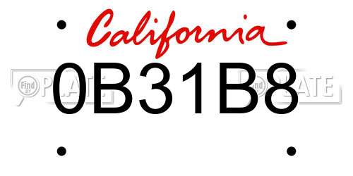 0B31B8 California License Plate