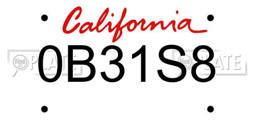 0B31S8 California License Plate