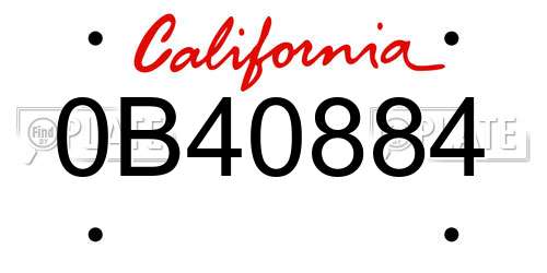 0B40884 California License Plate