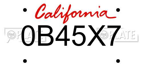 0B45X7 California License Plate