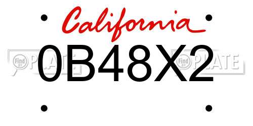 0B48X2 California License Plate
