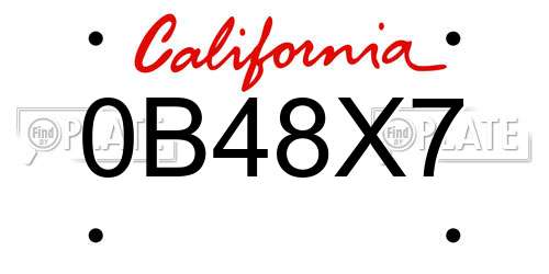 0B48X7 California License Plate