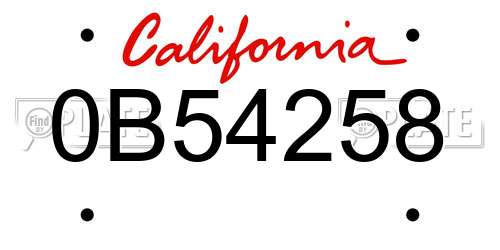 0B54258 California License Plate