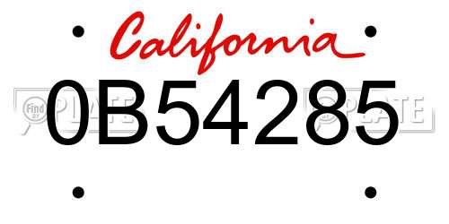 0B54285 California License Plate