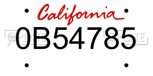 0B54785 California License Plate