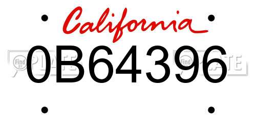 0B64396 California License Plate