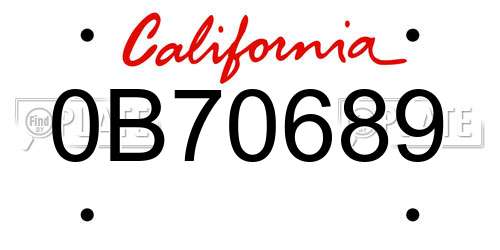 0B70689 California License Plate