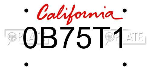 0B75T1 California License Plate