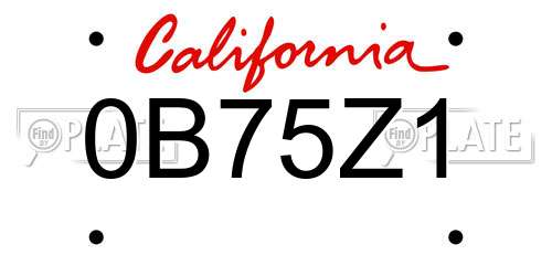 0B75Z1 California License Plate
